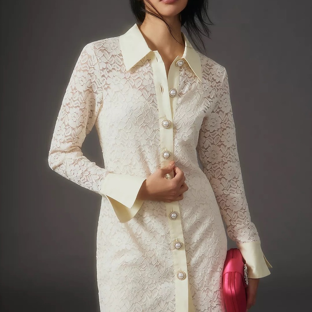 Corey Lynn Calter Sheer Lace Shirt Dress